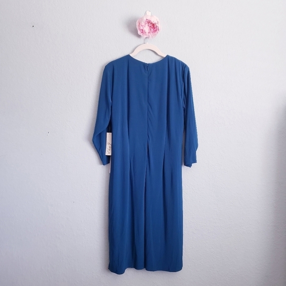 Eliza J Ruched Waist Sheath Long Sleeve Dress in Teal - Picture 8 of 8